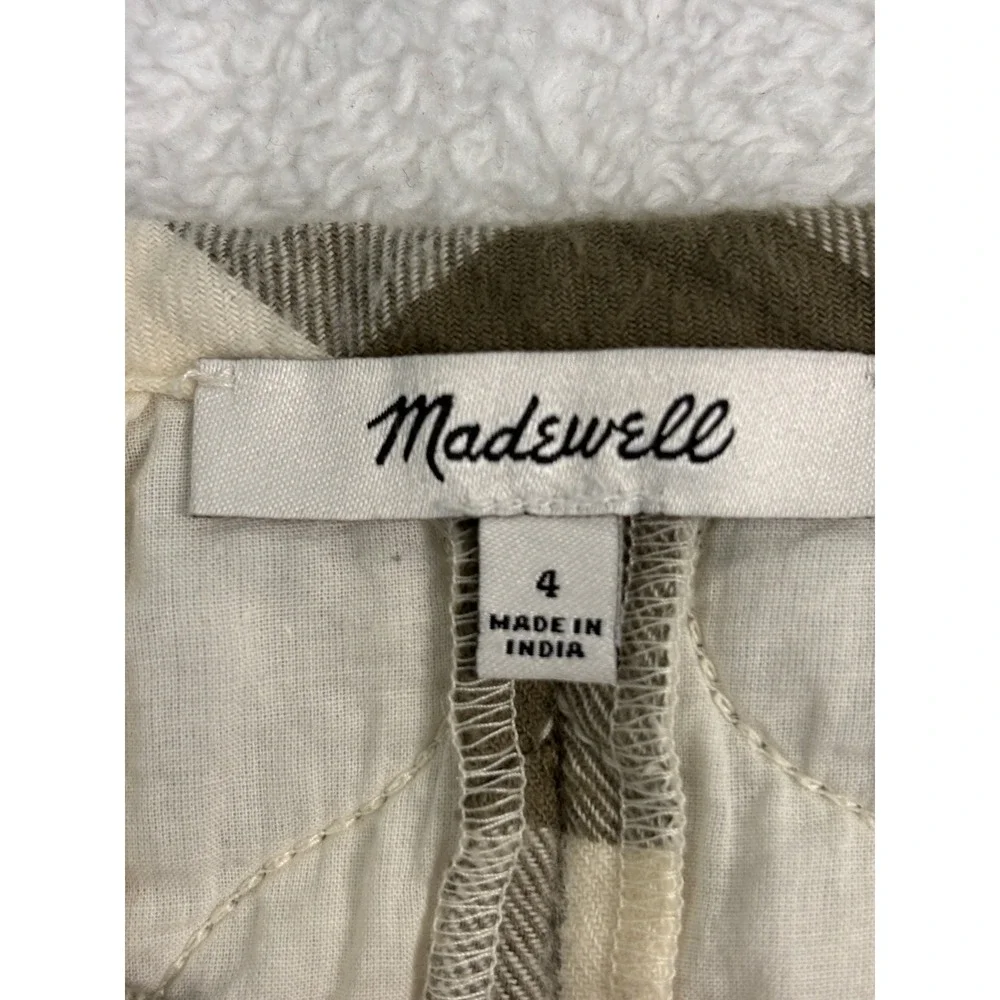 Madewell Quilted Mini Skirt Size 4 Olive Green Buffalo Check Button Front Wrap - Picture 3 of 4